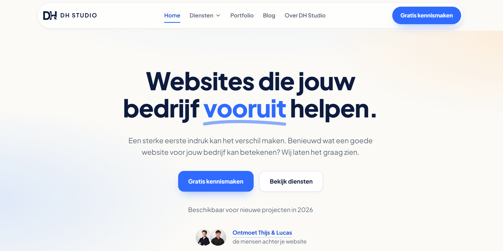 De homepage van dhstudio.nl